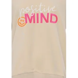 Zwillingsherz Hoodie "Positive Mind", Damen, Gr. L/XL, beige, Sweatware, Obermaterial: 50% Baumwolle, 50% Polyester, unifarben, bequem hüftlang, V-Ausschnitt, Sweatshirts Hoodie, neonfarbenen Bündchen, V-Ausschnitt, Seitenschlitze, Langarm