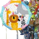 Pinata * WILDE TIERE * als Spiel und Deko für Kindergeburtstag und Safari Mottoparty | Größe: 44x44x9cm | Pinatas Dschungel Kinder Partydeko, Edition: Pinata mit Süssigkeiten