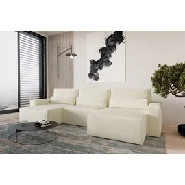 moeblo Wohnlandschaft DENVER U MINI , aus Cord, Couch Cord für Wohnzimmer Schlafsofa Sofagarnitur Sofa Eckcouch U-Form Cordstoff, Eckcouch Wohnlan... - Weiß