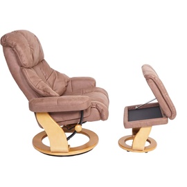 MCA Furniture MCA Relaxsessel Calgary XXL, TV-Sessel Hocker, 180kg belastbar Stoff/Textil ~ braun, Gestell naturbraun