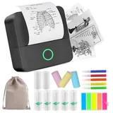 HUIJUTCHEN Mini Drucker, Wireless Bluetooth Fotodrucker Tragbarer Thermodrucker Smartphone Taschendrucker Kompatibel mit Android & iOS mit 10 Rollen Papier für Studium Notizen Fotos (Schwarz)