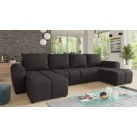 Sofnet Wohnlandschaft Cleo U mit Schlaffunktion - U-Form Couch, Ecksofa mit Bettkasten, Couchgranitur mit Bettfunktion, Polsterecke, Big Sofa (Schwarz (Soro 100))