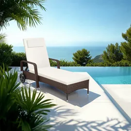 Tectake tectake® Rattan Sonnenliege, widerstandsfähig, 6-fach verstellbare Rückenlehne, 200 x 70 x 33 cm