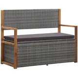 JUNZAI Bank mit Stauraum, Gartenbank, Bank Garten, Sitzbank Garten, Gartenmöbel, Parkbank, Sitzbank Outdoor Wetterfest, Außenbank, 110 cm Poly Rattan Massivholz Akazie Grau