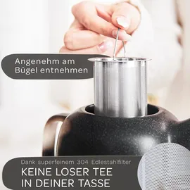 Steinzeit Design Teekanne (1,3L) mit Siebeinsatz aus rostfreiem 304 Edelstahl - Teekanne Keramik mit einzigartiger Glasur mit Sieb herausnehmbar - schwarz