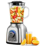 Zilan Edelstahl Standmixer | 1.400 Watt | 6-Fach Edelstahlmesser | Glas Edelstahl | Smoothie Maker | Mixer | Eis Crusher | Big Blender | Eiweiß Sh...