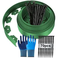 Flexible Rasenkante aus Kunststoff, 15m (L) x 5cm(H) Rasenkante Kunststoff, Rasenkanten Höhe Beeteinfassung Rasenbleche Mähkante Palisade, mit 70 Befestigungsnägel + Handschuhe x 1Paar - Grün