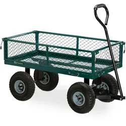 Relaxdays Handwagen, praktischer Bollerwagen für den Garten, Outdoor Transport, klappbare Seitenteile, bis 150 kg, grün