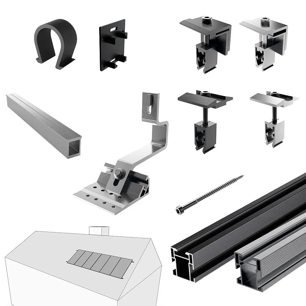PV-Montagesystem Ziegeldach einstellbar, vertikal, 6 Kollektoren, Mounting Systems