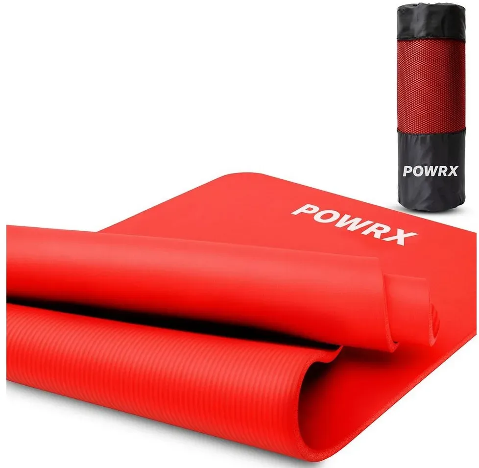 POWRX Yogamatte Gymnastikmatte Yogamatte (Rot 183x60x1cm), Tragegurt & Tasche., Rot 183 X 60 X 1 Cm 183 X 60 X 1 Cm Nitril-Butadien-Kautschuk