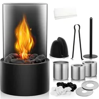 Tischfeuer Tischkamin Bioethanol Kamin mit Glas Dekosteinen Schwarz