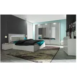 Lomadox Schlafzimmer-Set PALINURO-166, (Spar-Set, 5-tlg., Bett Nachttische Schwebetürenschrank Kommode), weiß Hochglanz, Liegefläche 160x200cm, inkl. LED-Beleuchtung weiß