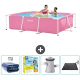 Intex mit rechteckigem Rahmen 220 x 150 x 60 cm – Rosa – im Lieferumfang enthalten Accessoire CB11 - Intex Pool