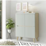 INOSIGN Highboard »Torge, Kommode, Schrank, Sideboard, Anrichte, Mehrzweckschrank«, (1 St.), abgeschrägte Füße, drei Farben, Scandi Design, 107 cm breit,