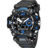 Outdoor Sport MilitäR Tactical Armbanduhr 5atm Wasserdicht Armbanduhr Herren mit Leuchtender Funktion Fitnessuhr Herren,Black and Blue