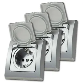 ChiliTec Schuko-Steckdose IP44 Silber 3 St.