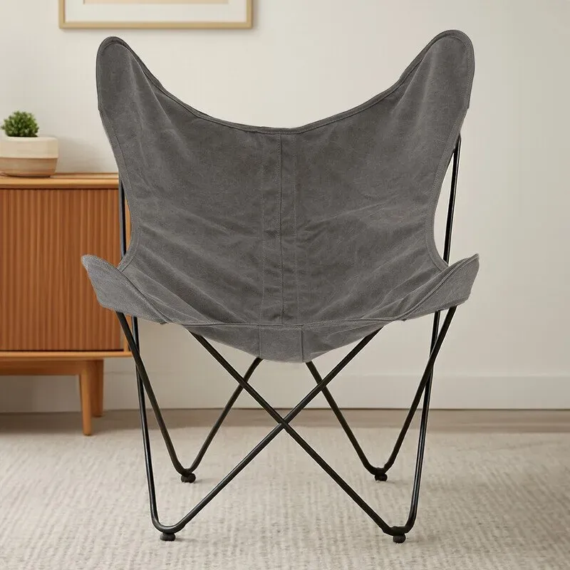 Premier Housewares Robustes Schmetterlingsstuhl in Grau, Hochstuhl mit Sling-Sitzfläche für Garten und Außen, kompakter Akzent-Loungestuhl