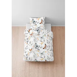 biberna Bettwäsche Tencel 0474494 Schmetterlinge 1x 135x200 cm + 1x 80x80 cm, Weiss