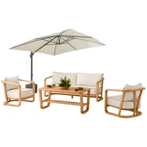 JV Möbel Beiges Holz-Textil Sofa-Set 4-tlg. beige