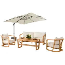JV Möbel Beiges Holz-Textil Sofa-Set 4-tlg. beige