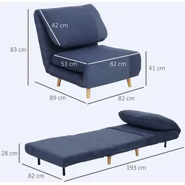 Homcom Schlafsofa Schlafsessel Verstellbar Klappmatratze Gästebett im Cord-Optik, für Schlafzimmer, Wohnzimmer Blau 82 x 89 x 83 cm