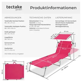 Tectake Chloé Sonnenliege 190 x 68 x 65 cm Pink