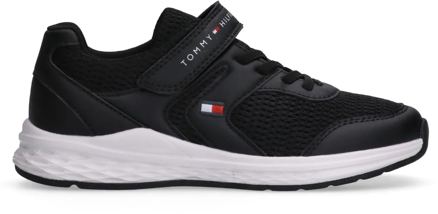 Sneaker TOMMY HILFIGER, Mädchen, Gr. 32, schwarz, Lederimitat, Textil, Schuhe Sneaker, Sportschuh, Schlupfschuh, Freizeitschuh mit Elastic Laces