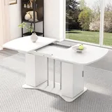 Sweiko Ausziehbarer Esstisch 120/160 x 80 cm, moderner Stil, versilberte Metallbeine, Esstisch mit Stauraum, multifunktionaler Esstisch, geeignet f... - Weiß