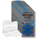 60x Rayovac Extra Advanced 675 Hörgerätebatterien 10x6er Blister PR44 Blau 24600 + Aufbewahrungsbox für 2 Hörgerätebatterien (10, 13, 312, 675), Batteriebox für 2 Knopfzellen bis 12 mm x 6 mm (Ø x H)