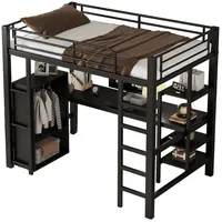 REDOM Kinderbett mit Schreibtisch & Kleiderschrank, platzsparendes Hochbett (mit Schreibtisch & Kleiderschrank - Platzsparendes Hochbett für Kinder & Jugendliche, Stabiler Metallrahmen, Viel Stauraum) schwarz