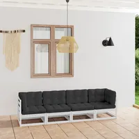 vidaXL 4-Sitzer-Gartensofa mit Kissen Kiefer Massivholz