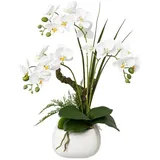 creativ-green Gasper künstliche Orchidee, Phalaenopsis, weiß im Keramiktopf Höhe 46 cm