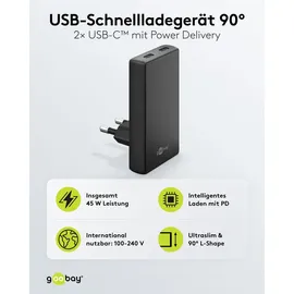 goobay USB-CTM PD GaN Dual-Schnellladegerät 90° Flat 45 W schwarz