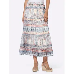 Schlupfrock HEINE, Damen, Gr. 40, blau (dunkeltaupe, marine, bedruckt), 100% Polyester, gemustert, mehrfarbig, bedruckt, lang, Röcke