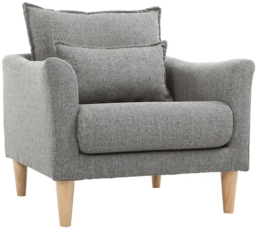 Fauteuil scandinave en tissu gris et bois clair KATE