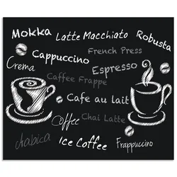 Küchenrückwand ARTLAND "Kaffee. Designelemente auf einer Tafel", schwarz, B:60cm H:50cm, Aluminium, Spritzschutzwände, Alu Spritzschutz mit Klebeband, einfache Montage