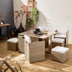 Lounge-Set 4 bis 8 Plätze beige - Vabo -  Hocker und Sessel kompakt verstaubar
