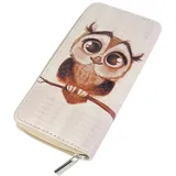 DonDon Geldbörse Eule Damen Kinder Portemonnaie beige braun