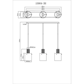 GLOBO Pendellampe 3-flg. 98 cm Rauchglas/Metall grau