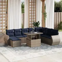 vidaXL Gartensofa-Set 9-tlg. grau Polyrattan