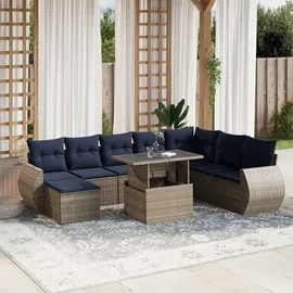 vidaXL Gartensofa-Set 9-tlg. grau Polyrattan