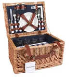 display4top Deluxe 4 Personen Traditional Wicker Picknickkorb Wicker Hamper - Premium Set mit Tellern, Weingläsern, Besteck und Servietten (Blau)