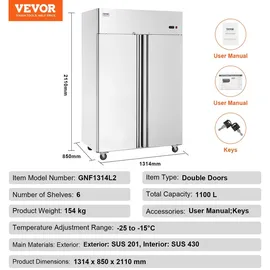 Vevor Gewerbe-Gefrierschrank 1100 L Weiß