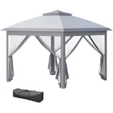 Faltpavillon, Gartenpavillon, Metall Und Stoffplane, Netzvorhänge, Entwässerungslöcher, 330l X 330b X 288h Cm, Grau