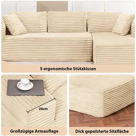 COMHOMA Eckcouch Cordstoff 2-Sitzer Beige