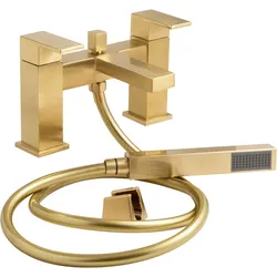 2-Loch Wannenrandmischer mit Handbrause und Halterung | satiniertes Gold - Lyra