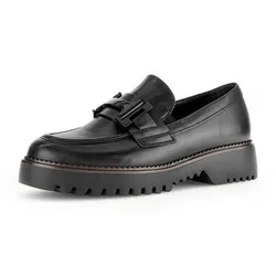 Loafer GABOR "FLORENZ", Damen, Gr. 39, schwarz, Kalbsleder, unifarben, modisch, Schuhe, Blockabsatz, Slipper, Businessschuh in Bequemweite G (= weit)