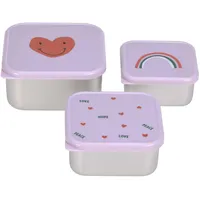 Lässig Snackbox Kinder 3er Set Edelstahl Brotdose/Snackbox Stainless Steel Happy Rascals Heart