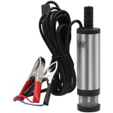CGEAMDY 12V 38mm Dieselpumpe Ölpumpe, Tauchpumpen Mit Filter Mesh, 12L/Min Elektrisch Kraftstofftransferpumpe Wasserpumpe, Für KFZ, Auto, Caravan, Marine Boot(Silber)