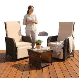 MuCoLa - Gartenset 2 Sessel und Tisch Polyrattan Lounge Garnitur Gartenmöbel Stuhl Sitzgruppe Essgruppe Braun